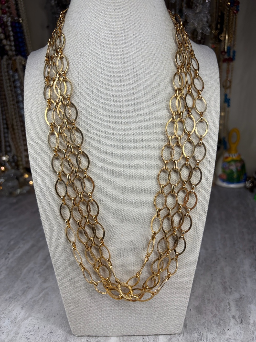 Vintage Chain Necklace Gold Tone Layered Jewelry MCM Mod Century Retro